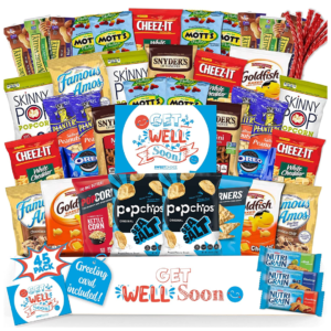 Get Well Soon Gift Basket for Men Women (45 count) Snack Variety Pack Women Men After Surgery Care Package for Sick Friend Feel Better Gifts for Kids Feel Better Soon Recovery Care Package Snack Box
