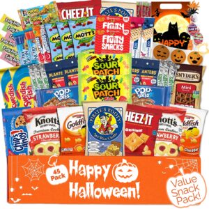 Halloween Care Package Snack box (45) Candy Snacks Assortment Trick or Treat Cookies Food Bars Toys Variety Gift Pack Box Bundle Mixed Bulk Sampler for Children Kids Boys Girls College Students Office