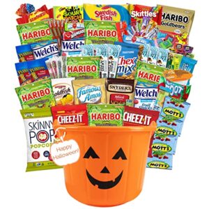 Halloween Care Package Gift Basket 38 pack Candy Snacks Assortment Trick or Treat Cookies Food Bars Toys Variety Gift Pack Box Bundle Mixed Halloween bucket for Children Kids Boys Girls College Students