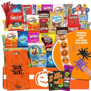 Halloween Care Package Snack box (80) Candy Snacks Assortment Trick or Treat Cookies Food Bars Toys Variety Gift Pack Box Bundle Mixed Bulk Sampler for Children Kids Boys Girls College Students Office
