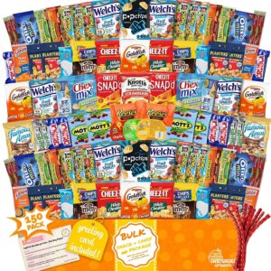 Care Package (150) Variety Snacks Gift Box Bulk Snacks - College Students, Military, Work or Home - Over 9 Pounds of Snacks! Snack Box