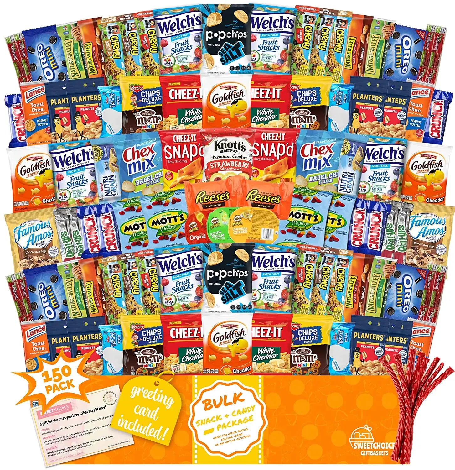 Care Package (150) Variety Snacks Gift Box Bulk Snacks - College Students, Military, Work or Home - Over 9 Pounds of Snacks! Snack Box